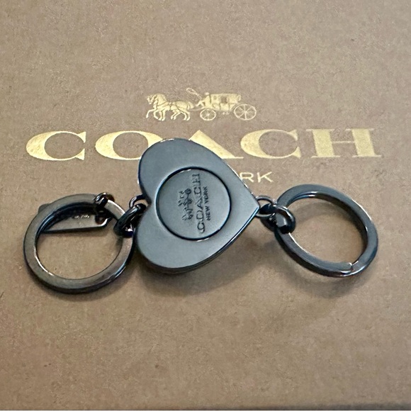 Coach Black Gray Glitter Turn Lock Heart Valet Keychain Bag Charm in Gunmetal - Picture 6 of 15